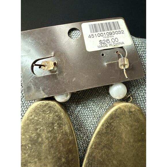 Chicos Teardrop Earrings Gold Tone Pierced Dangle Drop Abstract Boho Career New - Picture 3 of 4